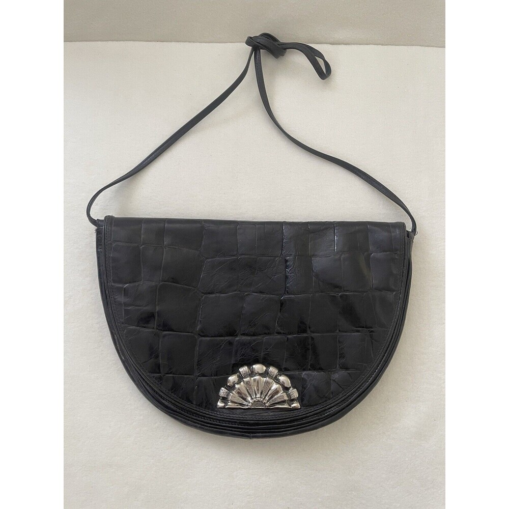Vintage Robinson’s‎ Crescent Crossbody Genuine Leather Black Purse Made In Italy - Picture 16 of 16
